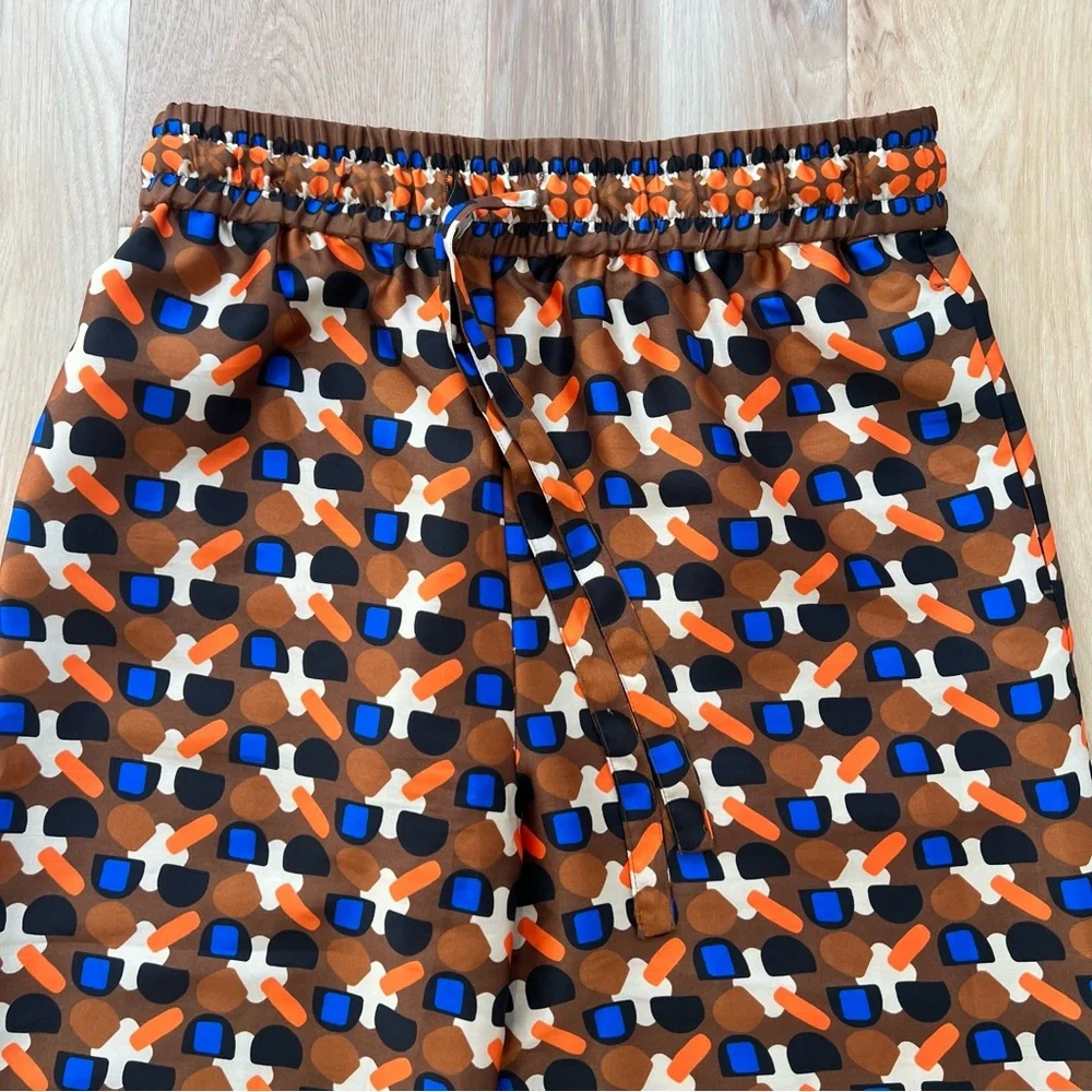 Zara Brown/Orange Geometric Wide Leg Pants Size Medium - Picture 5 of 13